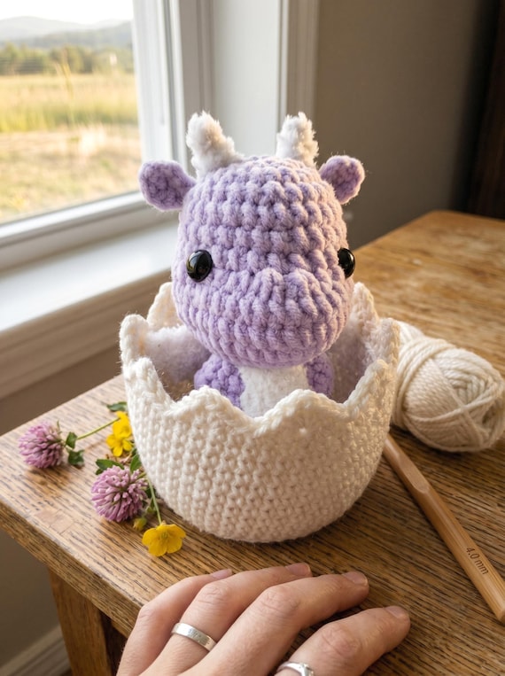 Crochet Baby Dragon in Hatching Egg Amigurumi Pattern PDF | Cute Fantasy Dragon Plush, Beginner Crochet Toy, Digital Download