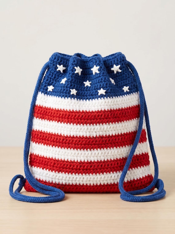 American Flag Tote Bag Crochet Pattern PDF, Patriotic Stars and Stripes Bag, 4th July, Beginner Crochet Tutorial, USA Gift Idea