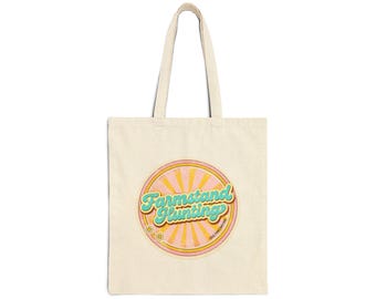 Farmstand Hunting tote bag | retro sunburst badge design, canvas tote