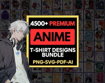 Paquete de diseños para camisetas de anime / Archivos PNG, SVG y PDF estilo manga / Gráficos para ropa urbana / Paquete para impresión bajo demanda (POD) de uso comercial