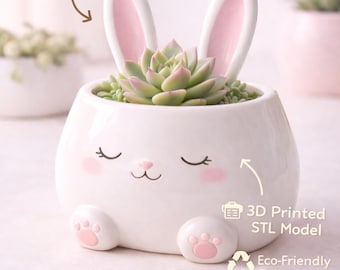 Plantenbak konijn STL | Kawaii succulente pot | 3D-geprint decor (digitale download)
