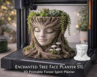 Plantenbak betoverde boom STL | Forest Spirit-pot | 3D-afdrukbare plantenbak | Fantasiedecoratie | Uniek bloempotontwerp