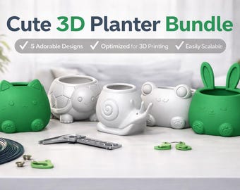 Set van 5 dierenplantenbak STL-bundel | Kat, kikker, konijn, schildpad, slak (digitale download)