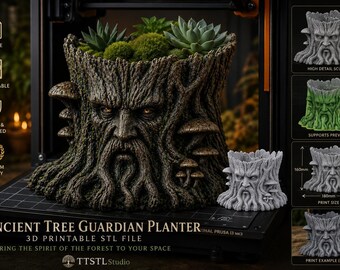 Plantenbak betoverde boom STL | Forest Spirit-pot | 3D-afdrukbare plantenbak | Fantasiedecoratie | Uniek bloempotontwerp