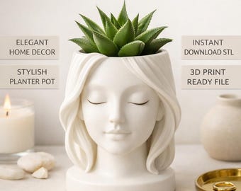 Minimal Face plantenbak STL | Esthetische vrouwenkoppot | 3D-print plantenhouder | Modern decor succulente plantenbak | Schaalbaar STL-bestand