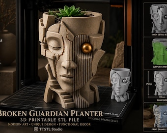Bloempot met abstract gezicht STL | Moderne kunst 3D-afdrukbare plantenbak | Geometrische sculptuurpot | Unieke sappige vaas | Digitale download