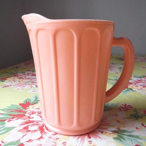 Vintage Hazel Atlas Milkglass Milk Glass Fired-On Pink Utility Kitchen Pitcher Jug