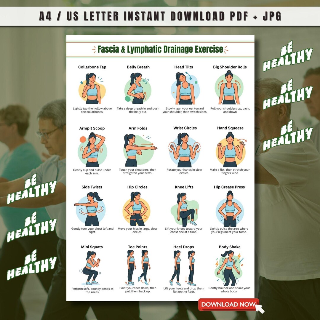 Lymphatic Exercise Routine Fascia & Lymphatic Drainage Exercise Printable, Lymphatic System Reset ...