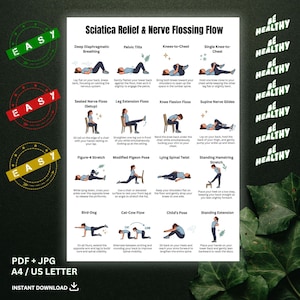 Exercices de soulagement de la sciatique PDF imprimable, fil dentaire sciatique, routine d'étirement des nerfs et bas du dos
