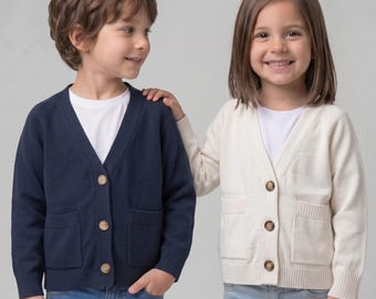 Unisex 100% bawełniana kurtka, dzianinowy kardigan dla chłopców i dziewcząt zapinany na guziki, miękki i przytulny sweter dla niemowląt, jesienno-zimowa warstwa dla dzieci w wieku 1-6 lat, bawełniana dzianina dla dzieci