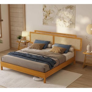 Solid Wood Bed Frame, Boho Mid Century Modern Headboard, King California King, No Box Spring