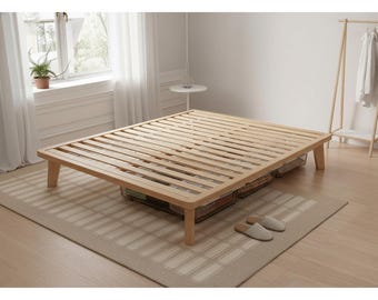 Solid Rubberwood Platform Bed Frame: Minimalist Scandinavian Design, 14-Inch Height