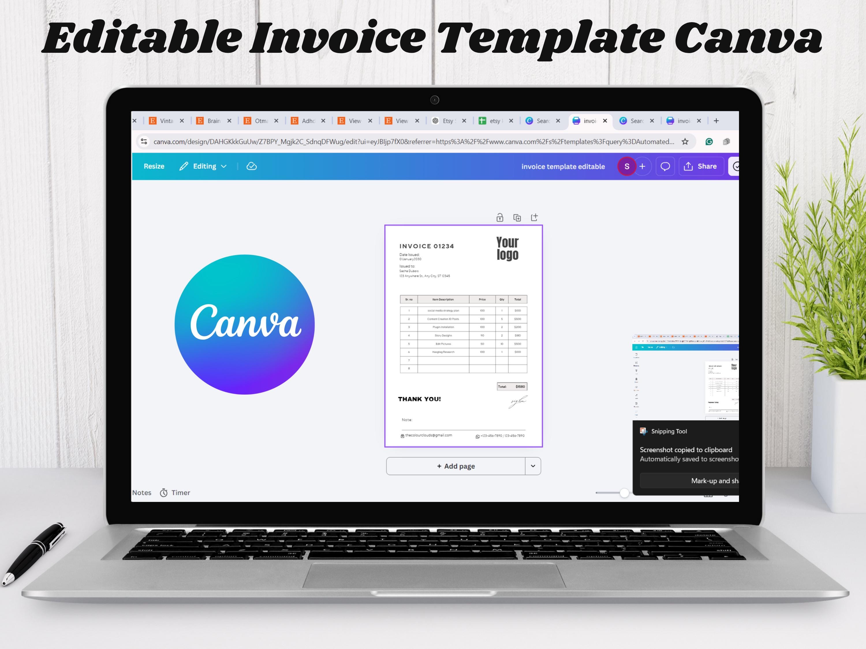 Editable Invoice Template Canva | Small Business Modern Minimalist ...
