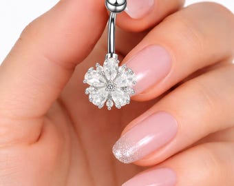 Crystal Blossom Elegance: A Shimmering Floral Piercing Inspired by Grace and Sophistication