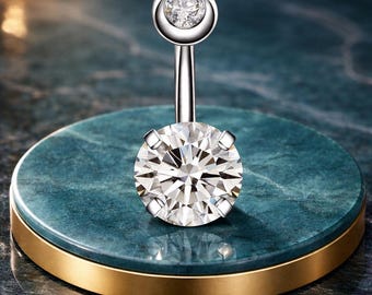 Piercing de ombligo de acero inoxidable de primera calidad con diamante de talla brillante sobre un fondo de ensueño inspirado en la naturaleza.