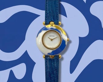 Reloj Certina Ella con correa de cuero azul, diseño artístico y delicado para mujer - Reloj minimalista - Elegante reloj de pulsera