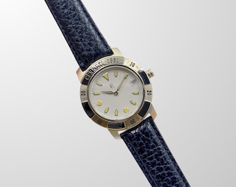 Reloj Cerruti 1881 de fabricación suiza, fecha, cristal de zafiro, correa de cuero azul, reloj de lujo para hombre, reloj de vestir, reloj vintage para hombre.