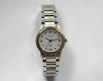 Reloj de pulsera elegante Old Money ZentRa de acero bicolor con zafiro, fabricado en Suiza. Reloj de oro delicado.