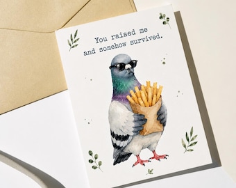 Grappige cadeaukaart vader, je hebt me op de een of andere manier overleefd, verjaardagskaart vader, gepersonaliseerde wenskaart van dochter-zoon