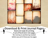Valentine Love Printable Journal Page Set Download, Pink, Red, Digital Journal Page Download, Scrapbook Background, Aged Paper Book