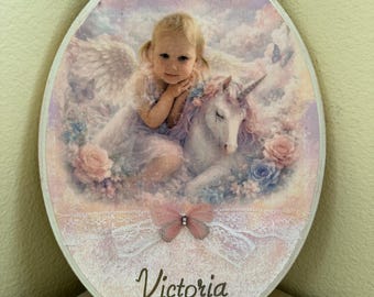 Letrero personalizado para bebé para la decoración de la habitación, Arte de unicornio con nombre personalizado para guardería, Decoración de pared vintage para guardería, Idea de regalo para baby shower, Recuerdo Shabby Chic