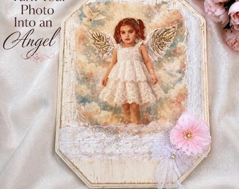 Personligt porträtt av en ängel på oval träplakett, antik barnrumsdekoration för flickor, minnesgåva, shabby chic-dekoration för barn