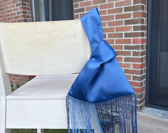 Borsa da sposa giapponese in raso fatta a mano con nodo e frange, regalo per lei, regalo per la sposa, regali per la sposa, borsetta da polso da sposa, regalo per la damigella d'onore