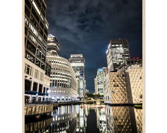 Canary Wharf Night Print, London Wall Art Framed, Housewarming Gift UK, London Photography Poster