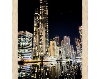 Canary Wharf Night Print, London Financial District Skyline Wall Art, Skyscraper Photography
