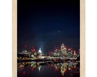 London Skyline Night Print, St Paul's Cathedral River Thames Wall Art, City Photography Gift