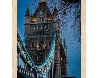 Close Up Tower Bridge Print, Gothic London Architecture Photography Poster