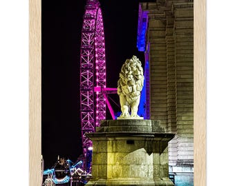 London Eye Lion Night Photography Print, Westminster Bridge Wall Art, UK Housewarming Poster