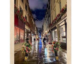 Covent Garden Floral Street Print, Rainy Night London Wall Art, Framed Photography Poster