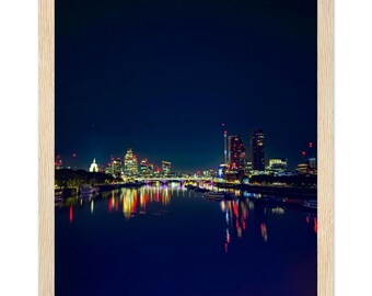 London Skyline Night Photography Print, Moody River Thames Wall Art