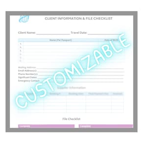Travel Agent Client Information & File Checklist | Travel Agent Forms | Travel Agent Client Intake Form | Travel Agent Marketing Checklist