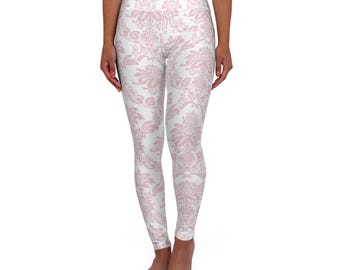 Prodigy Sculpt    Blush Damask Pattern Leggings | High Waisted Yoga Leggings