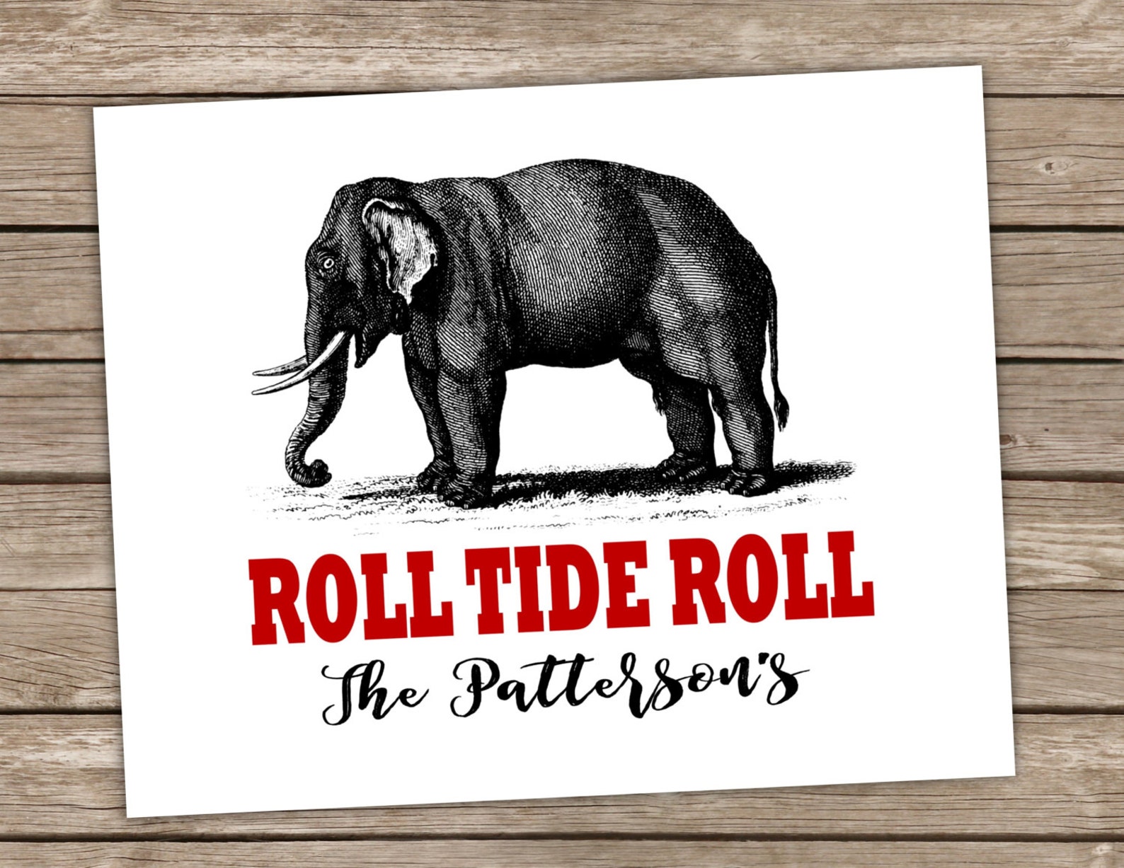 Roll Tide Personalized Alabama Elephant 8x10 Art Print Etsy