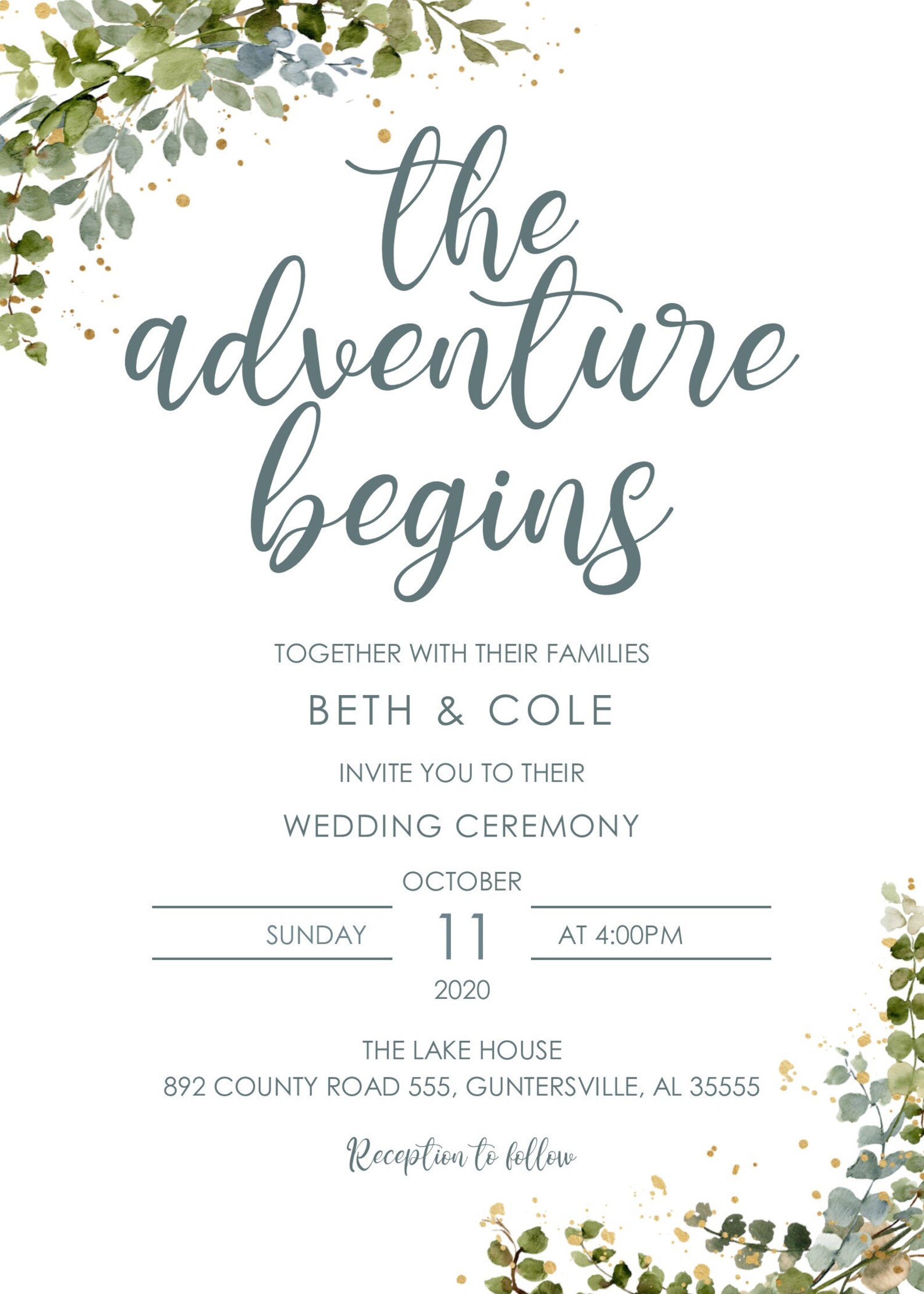 The Adventure Begins Wedding Invitation 5 x 7 Download | Etsy