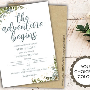 The Adventure Begins - Wedding Invitation - 5 x 7 - Download - Printable, print yourself  #file91