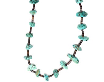 Vintage turquoise nuggets and heishi bead necklace
