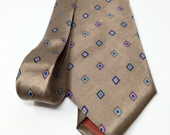 Vintage 70s YSL silk print necktie tie Yves Saint Laurent
