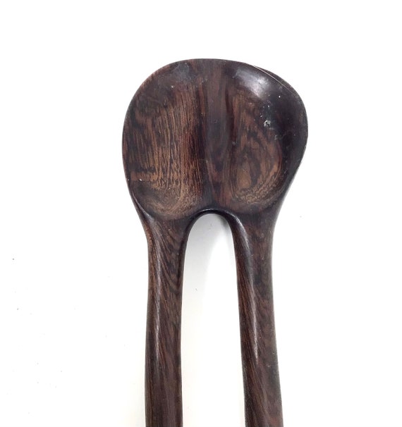 Vintage carved wood hair pin fork hairpin handmade - image 6