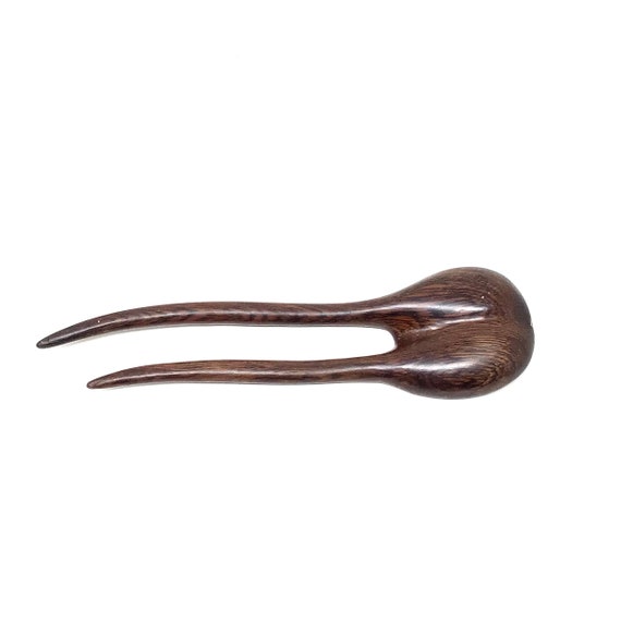 Vintage carved wood hair pin fork hairpin handmade - image 5