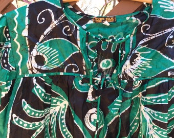 Vintage silk batik peasant style top blouse