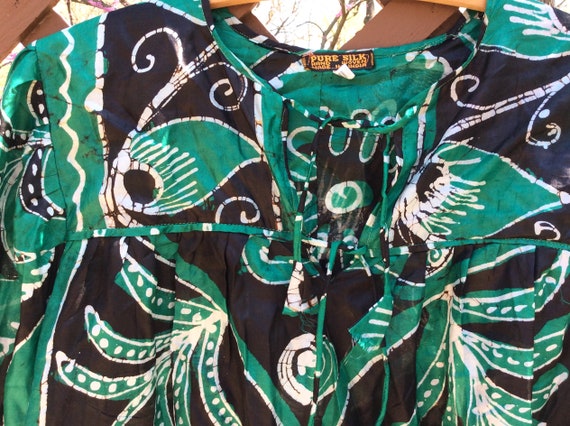 Vintage silk batik peasant style top blouse - image 1