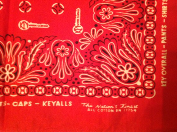Vintage Red Key Work Clothes Bandana Washfast Color - Etsy