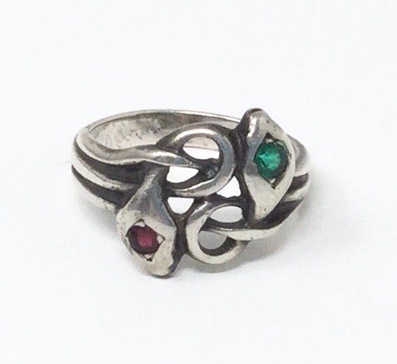 Vintage sterling silver entwined snakes ring snak… - image 4