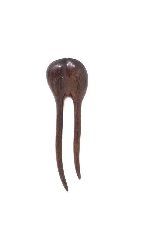 Vintage carved wood hair pin fork hairpin handmade - image 4