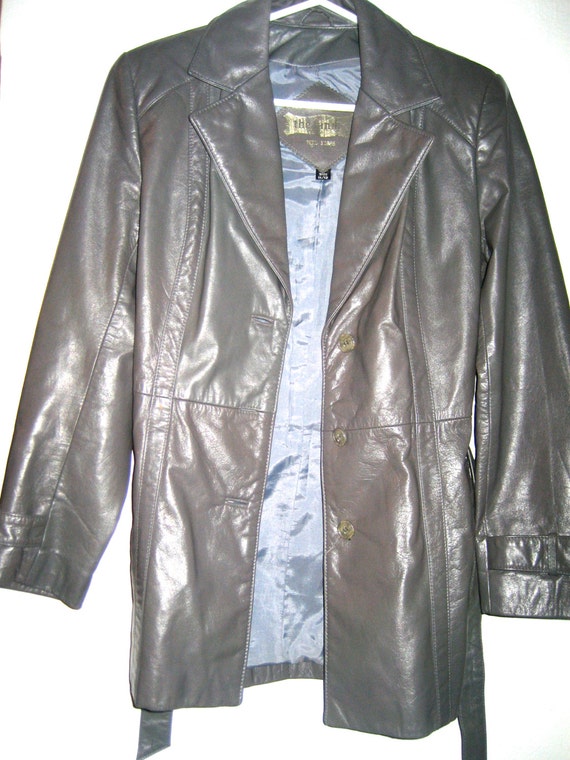 Vintage gray leather coat The Tannery 70s 80s jac… - image 5