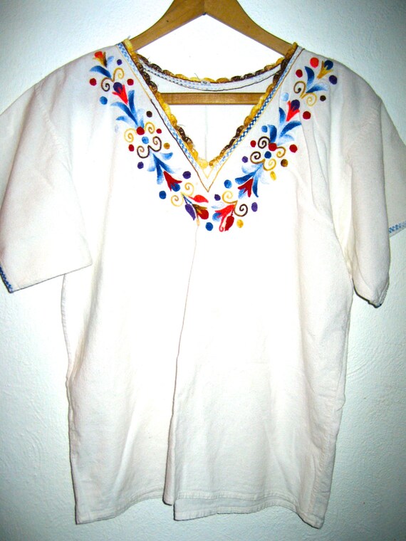 Vintage hand embroidered cotton shirt from Mexico… - image 1